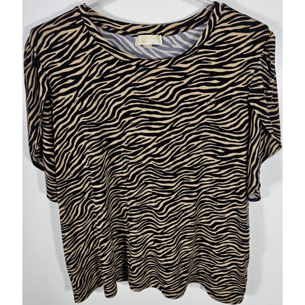 Michael Michael Kors Women's Size 3X Black Tan Animal Print Blouse Top SS